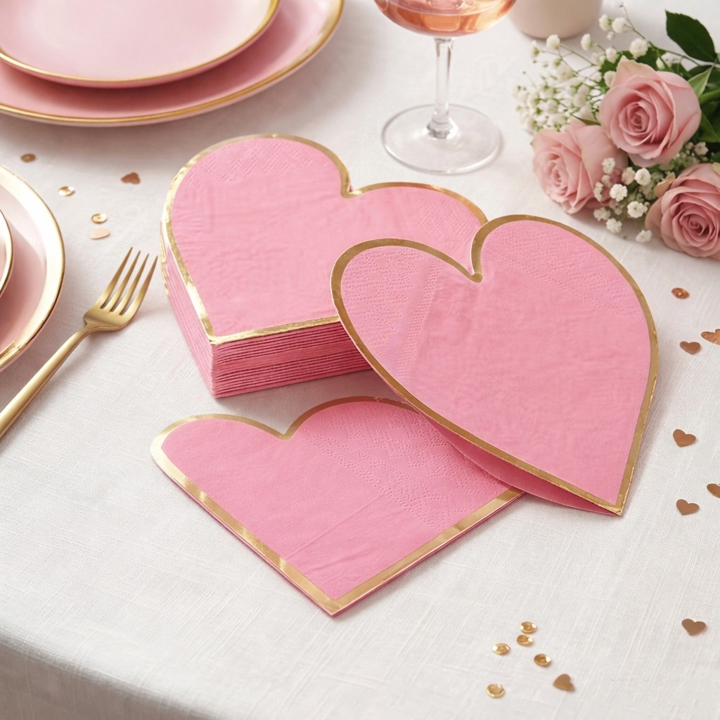 TEMU 15 servilletas rosas huecas con forma de y bordes dorados, elegantes pañuelos desechables, ideales para aniversarios, uso diario, , fiestas y