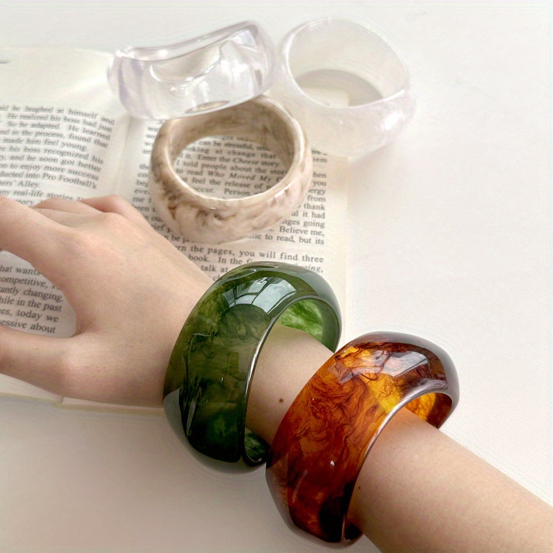 Boho Oval Wide Band Geometric Resin Bangle, Spring & Summer