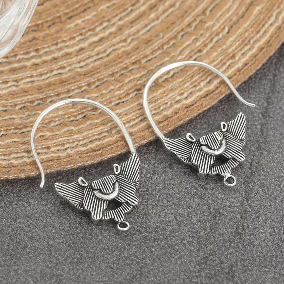 Long Dangle Ear Hooks with Textured Mask Pendants, Unisex Style