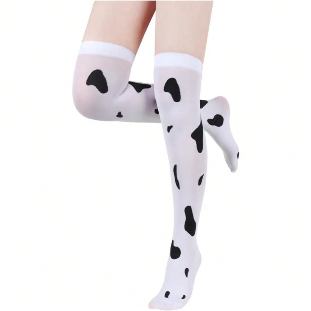 1/2 paar damen kniestrümpfe mit kuhmuster - kuhmuster stiefeletten, handwäsche, nicht chemisch reinigbar,   für themenbekleidung und   - eine   für kuhmuster-enthusiasten