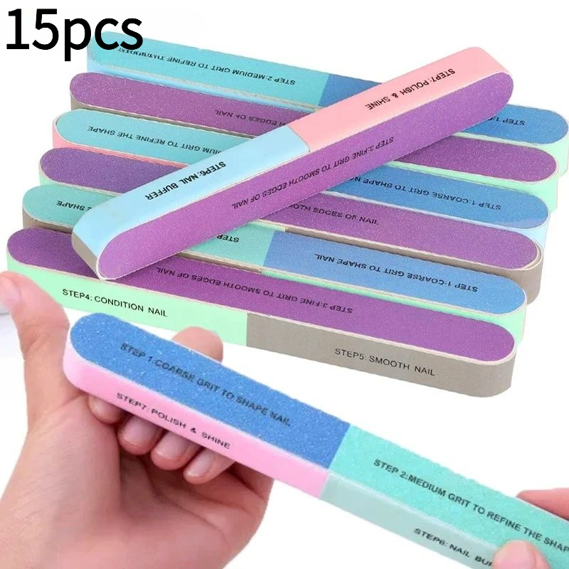 TEMU 2026 New 15pcs 7-way Nail File Buffer Blocks Multi-sided Professional Nail Files For Shaping Buffing Polishing Nails Manicure Tools Set