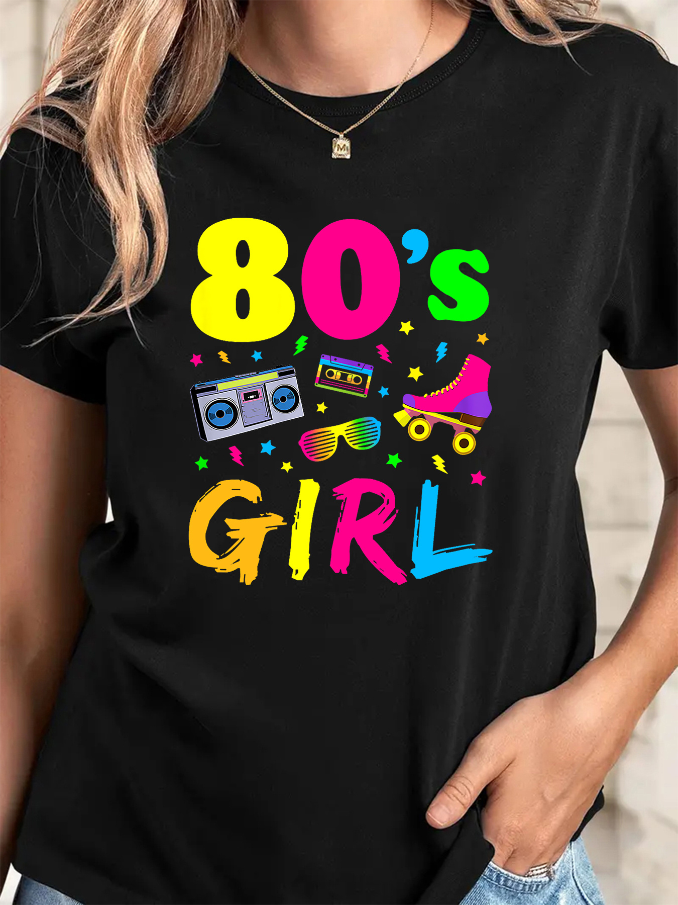 women's casual crew neck t shirt 80's girl graphic print Temu