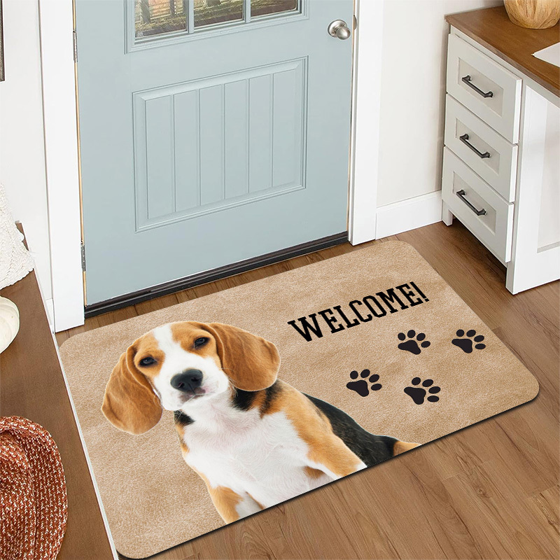 TEMU 1pc Large Beagle Welcome Mat - Features A Beagle Face And Paw Print Design, Suitable For Doorways, , Kitchens, And Laundry Rooms - Beige/black