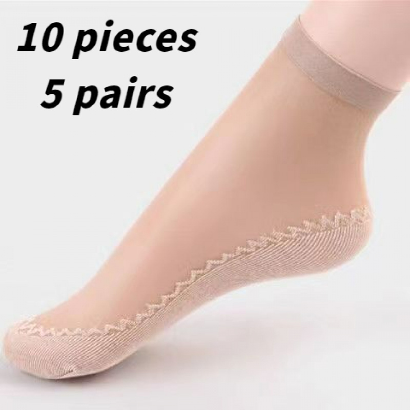 10pcs 5 Pairs Of Ice Breathable Socks For Women Spring Summer Autumn Short Socks Sweat Absorption Non-slip Bottom