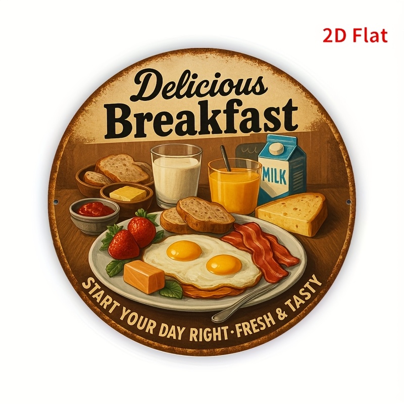 TEMU 2d Flat, Wooden Printed 1pc Wooden Art Piece, Breakfast... Artistic Breakfast Wooden Decor, Wall Decoration, High Quality, Fashionable/vintage