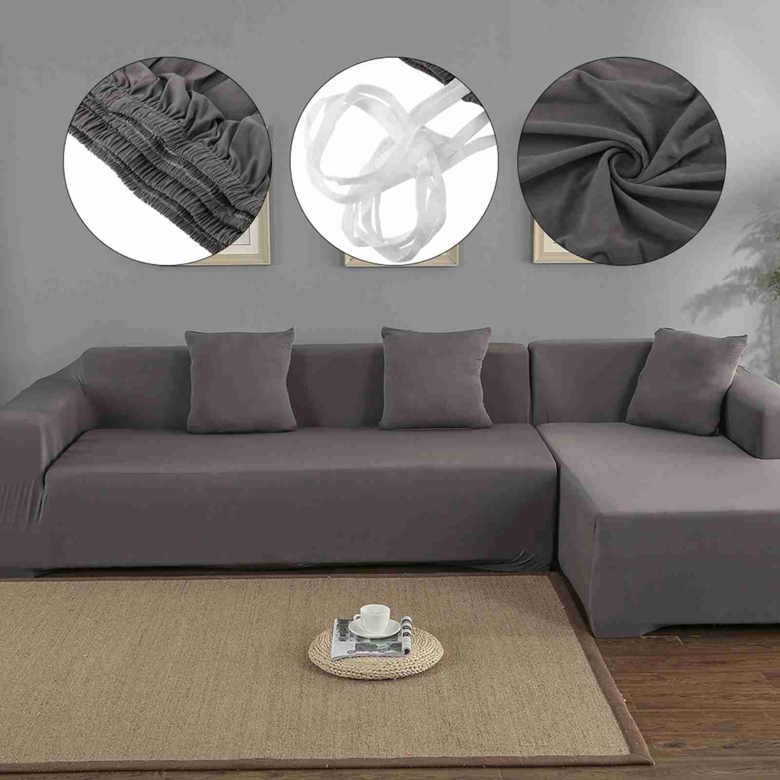 3+ 2 Corner Sofa Cover L Shape Slipcover Home Furniture Protector (gray)