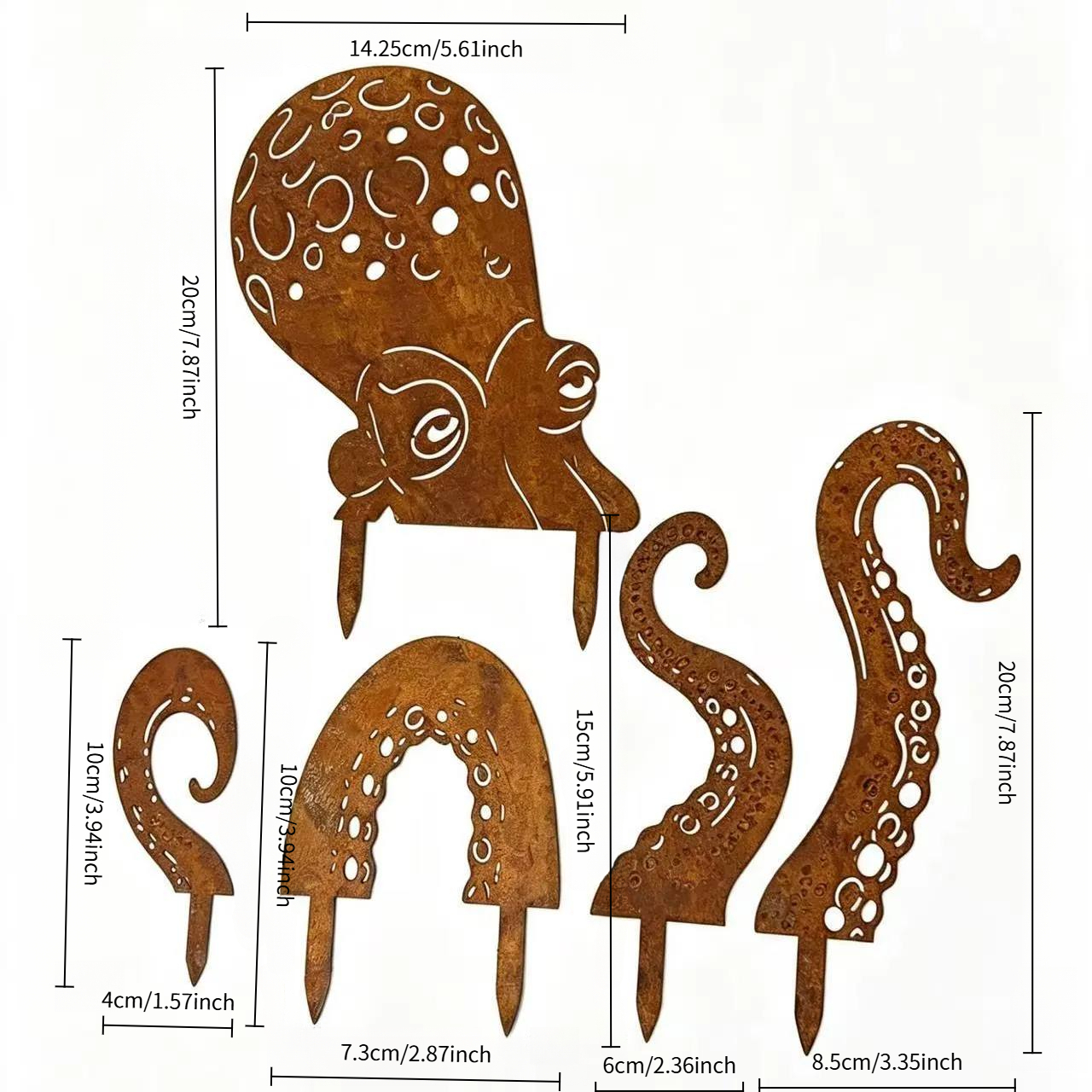 TEMU 【2d Flat】 [2d Flat] 5pcs Octopus Tentacle Garden Stake Set - Rustic Outdoor Fun Acrylic Decorations For Plants, Courtyards, Gardens, Or Garden -