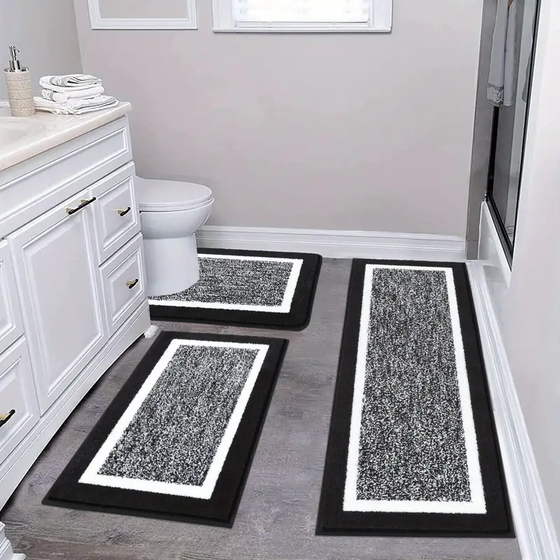 bathroom rug mat set 3pcs microfiber shaggy bath set non slip ultra soft carpet mats absorbent with u shaped toilet for bathroom tub shower home decor Product details 1