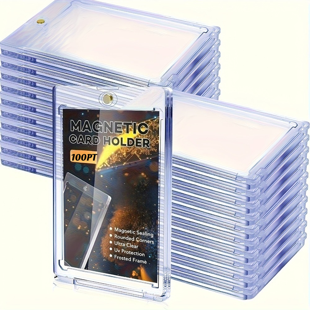 TEMU 100pt Magnetic Card Sleeve, Uv Protective Transparent Display Case, Universal Size For Trading And Sports Cards, With Secure Magnetic Closure,