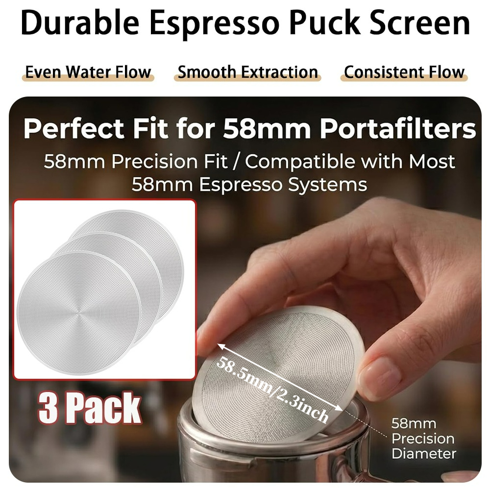 TEMU 3 Pack Espresso Puck Screen 58mm Ultra-thin Lower Shower Screen Metal Contact Stainless Steel Screens Reusable Coffee Filter Mesh Plate For