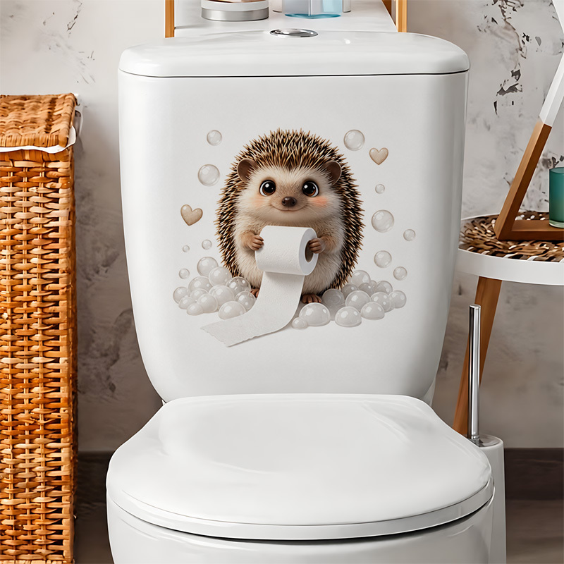 TEMU 1pc Little Hedgehog Toilet Paper Holder Sticker - Bathroom Toilet Decor, Self-adhesive Decal, Creative Cartoon Wall Sticker, Personalized Design