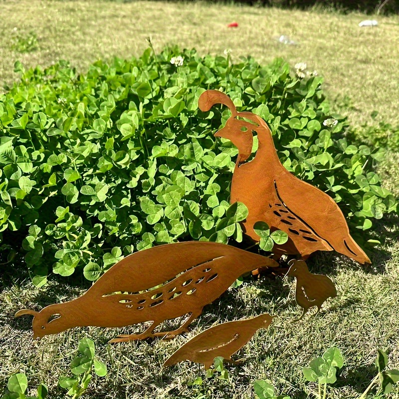 TEMU 2d Flat - Unique Rusty Outdoor Art Piece Of The 2d Flat Quail Family, Designed For Landscape Decoration