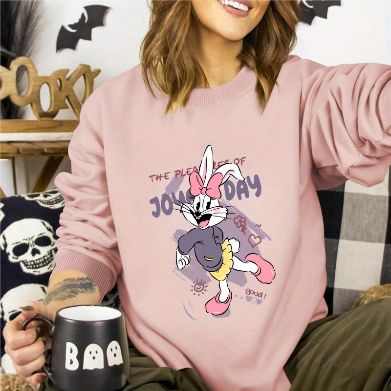 

Women's Cute Crew Neck Sweatshirt - Cozy Polyester Knit, Machine Washable, Casual Pullover For Fall & Winter, Geometric Pattern, Long Sleeve, Fashionable Women's Top, For Spring