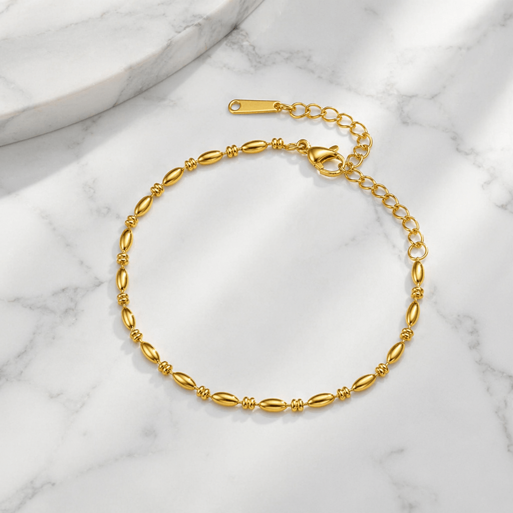 Oval Bead Golden Chain Bracelet, Elegant Bridal Gift