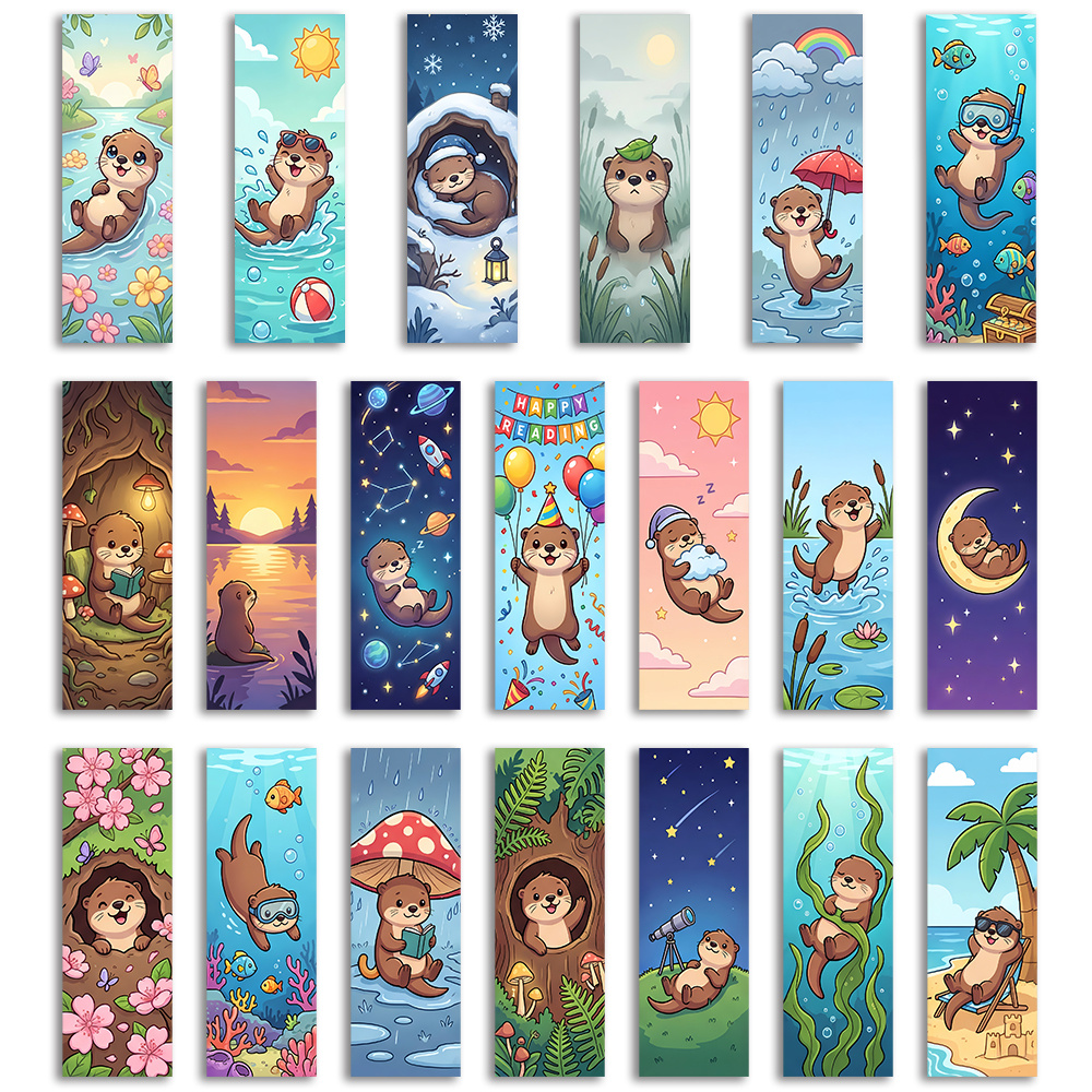 E-shop Set mit 20 bezaubernden Otter-Lesezeichen mit verspielten saisonalen und abenteuerlichen Designs, für Bücherliebhaber und Tierfans