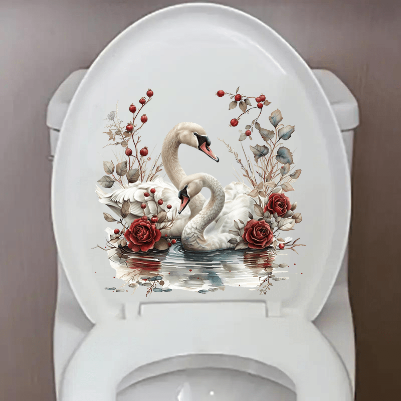 Image of 1pc Decorative Self-adhesive Paper Featuring 2 Amidst Roses And Berries, Ideal For Toilet Tanks, Humorous Bathroom Stickers, And Unique Wall Decorations