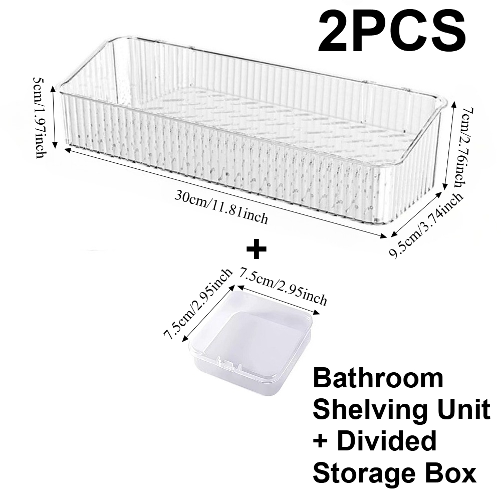 TEMU Étagère de salle de bain et boîte de compartiments, Organisateur de cosmétiques mural perçage, Étagère transparente à nervures de luxe léger,