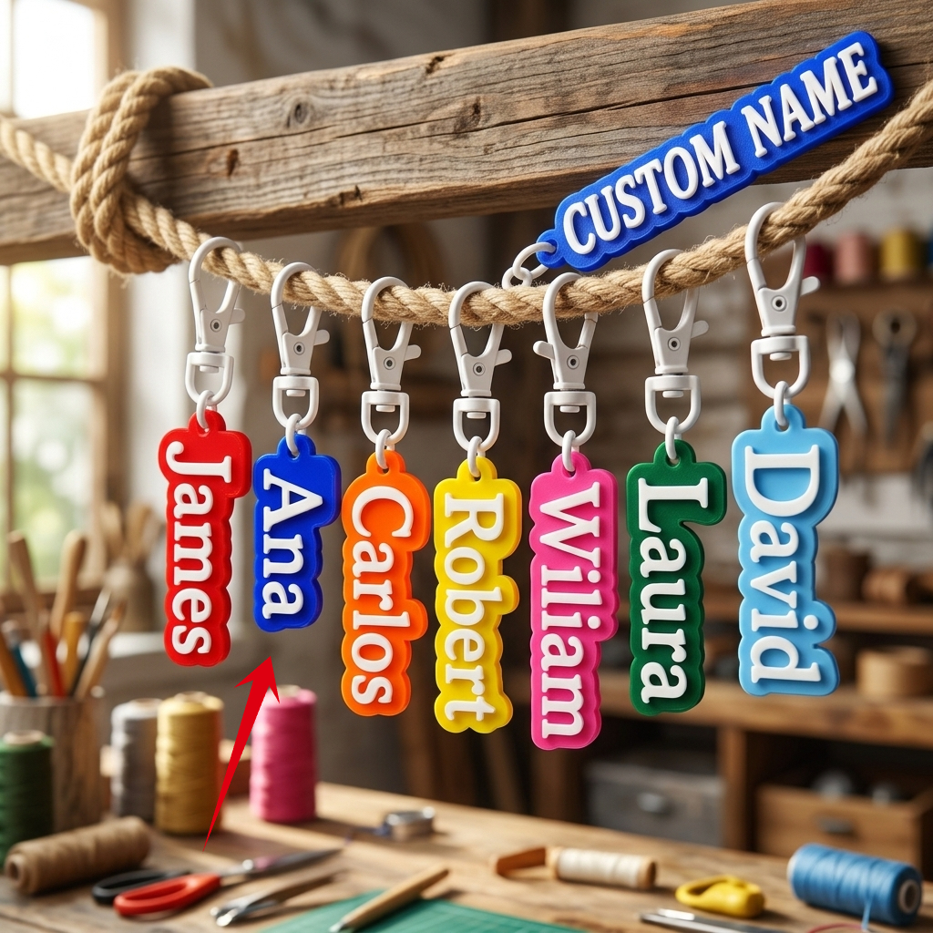 TEMU Porte-clés personnalisé imprimé en 3D avec texte, breloque de sac avec nom personnalisé, pendentif de nom de couple, étiquette anti-perte pour