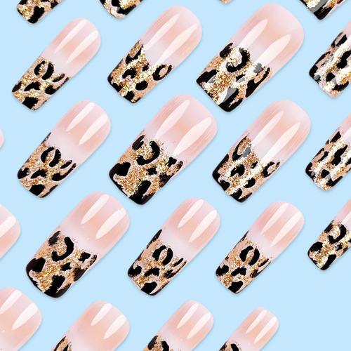 24pcs press on nails long coffin leopard ombre design acrylic nails with glossy durable reusable easy to apply nail art for fashionable women