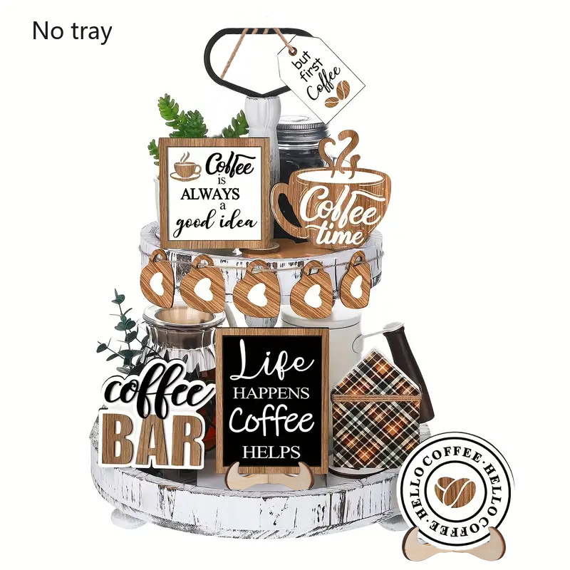 

A Collection Of Rustic Coffee-themed Decorations For A Tiered Tray, Coffee Shops Or Home Settings. Ideal For Seasonal Decor, For Baristas And Coffee Enthusiasts, Suitable For Birthdays And Holidays.