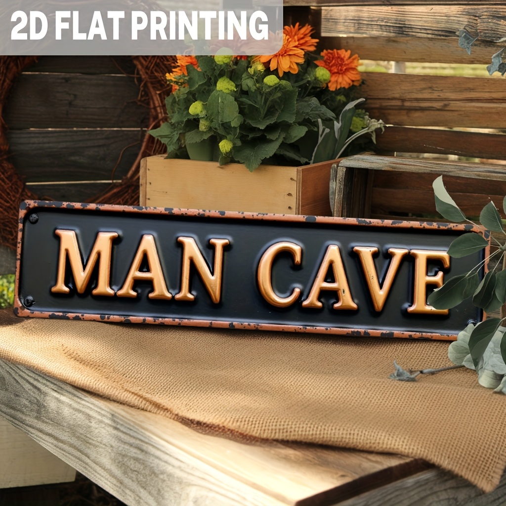TEMU 2d Flat, A 2d Flat Printed Wooden "for Man Cave" Wooden Sign, 1pc, Farmhouse Style - Suitable For All , Gift For Game Room, Bar, Garage Wall