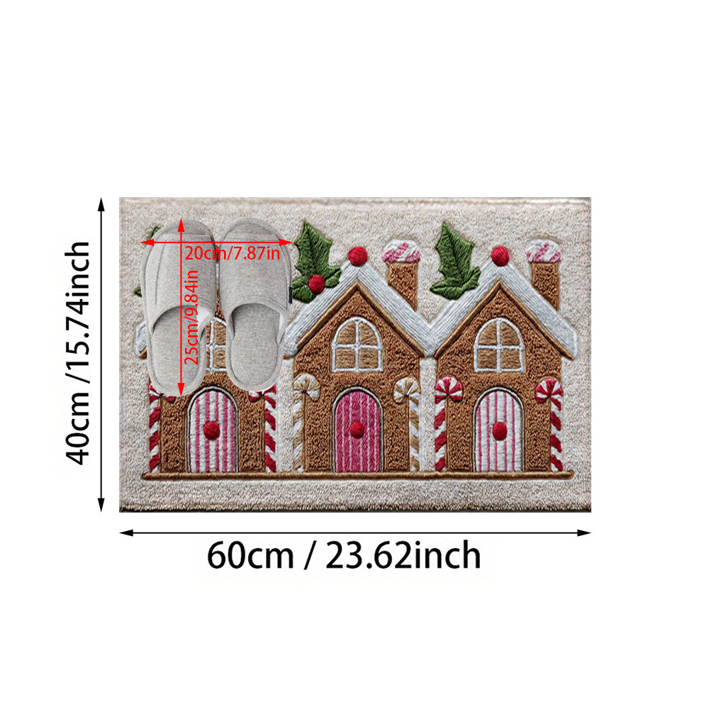 TEMU 1pc Easy Christmas House Pattern Faux Cashmere Material, Printed Anti-slip Floor Mat, Anti-slip Mat, Suitable For Festival Parties, Party