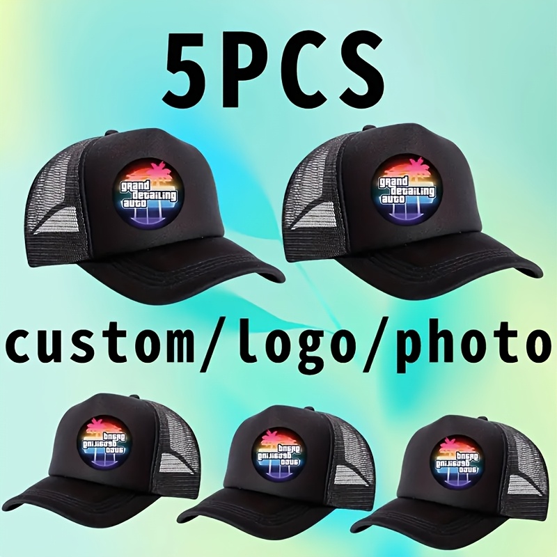 TEMU 5pcs Personalized Custom Mesh Baseball Caps For - Visor, Breathable Trucker Hats With /text Printing, Suitable For Outdoor, Driving, Parties,