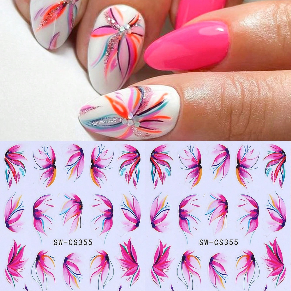 2pcs Tropical Floral Nail Stickers for Summer Vacation