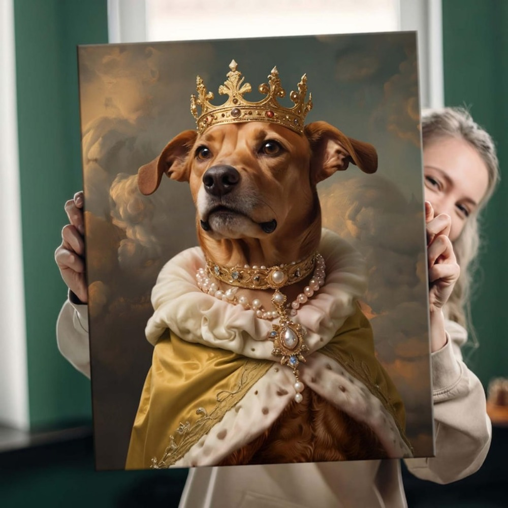 Image of 2d Flat, Are Provided: Framed And Framelessand Frameless.framed Personalized Pet Portrait, Royal Pet Portrait, Wall Pet Portrait Portrait, From Photo, Gift For Pet Owners