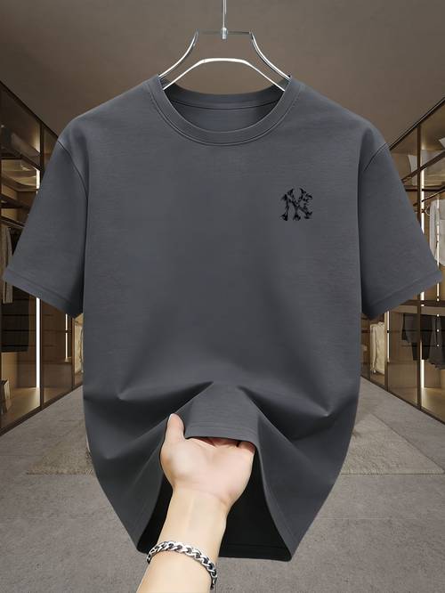 mens casual cool mature style minimalist cursive thorns ny brand logo print lightly mature mens business neck t shirt