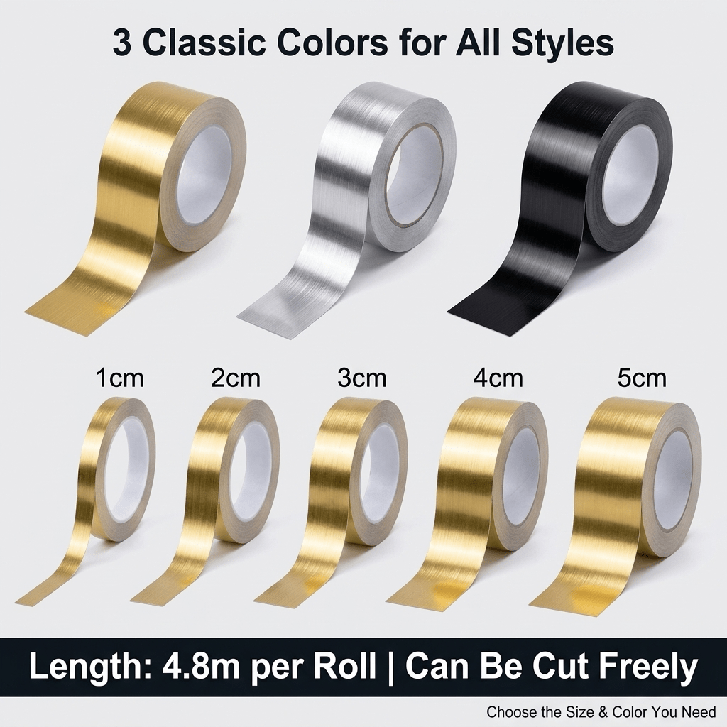 TEMU 1 Roll Golden/silver/black Seam Tape - Self-adhesive For Floor/wall Edges, Door Frame Decor/tile/paint Baseboard Decoration Furniture , Modern