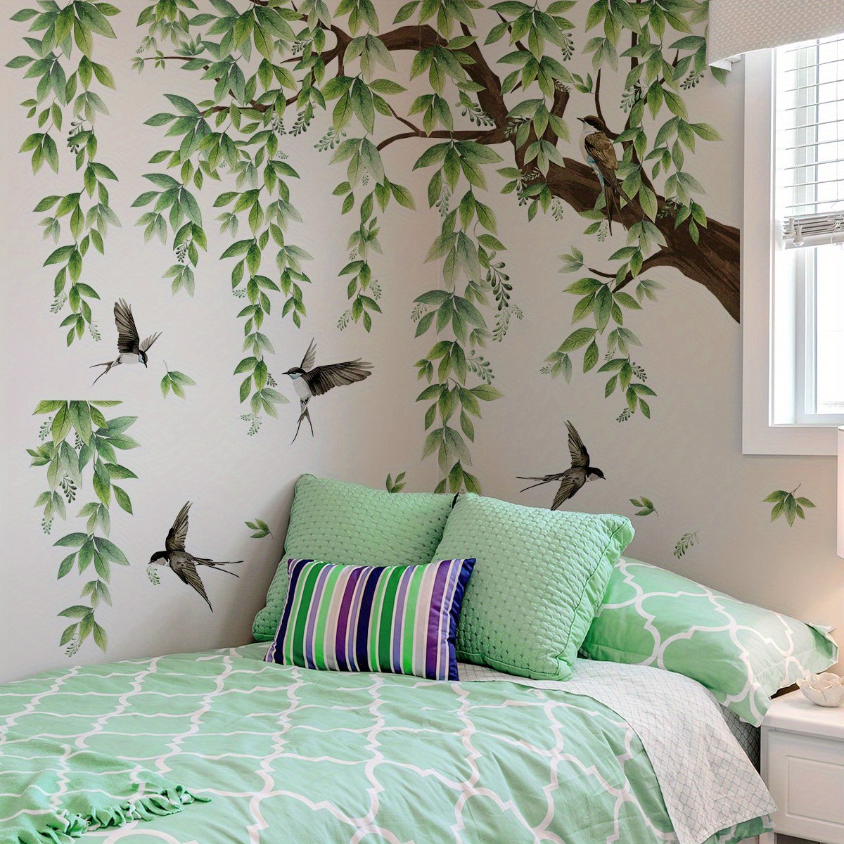 4 Sheets Hand-painted Realistic Wall Decals - Self-adhesive Stickers Suitable For Living Room, Bedroom - Application, Plastic Leaf Paintings For Renters & Decor