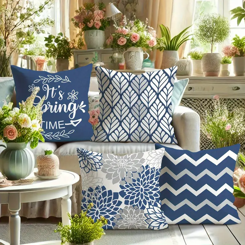 4pcs double sided printed geometric throw pillow covers soft plush retro spring decor with zipper closure machine washable multiple sizes for living room bedroom sofa seasonal decoration chevron print durable fabric home textiles sofa accessories textiles decorative pillows modern 2d flat Product details 6