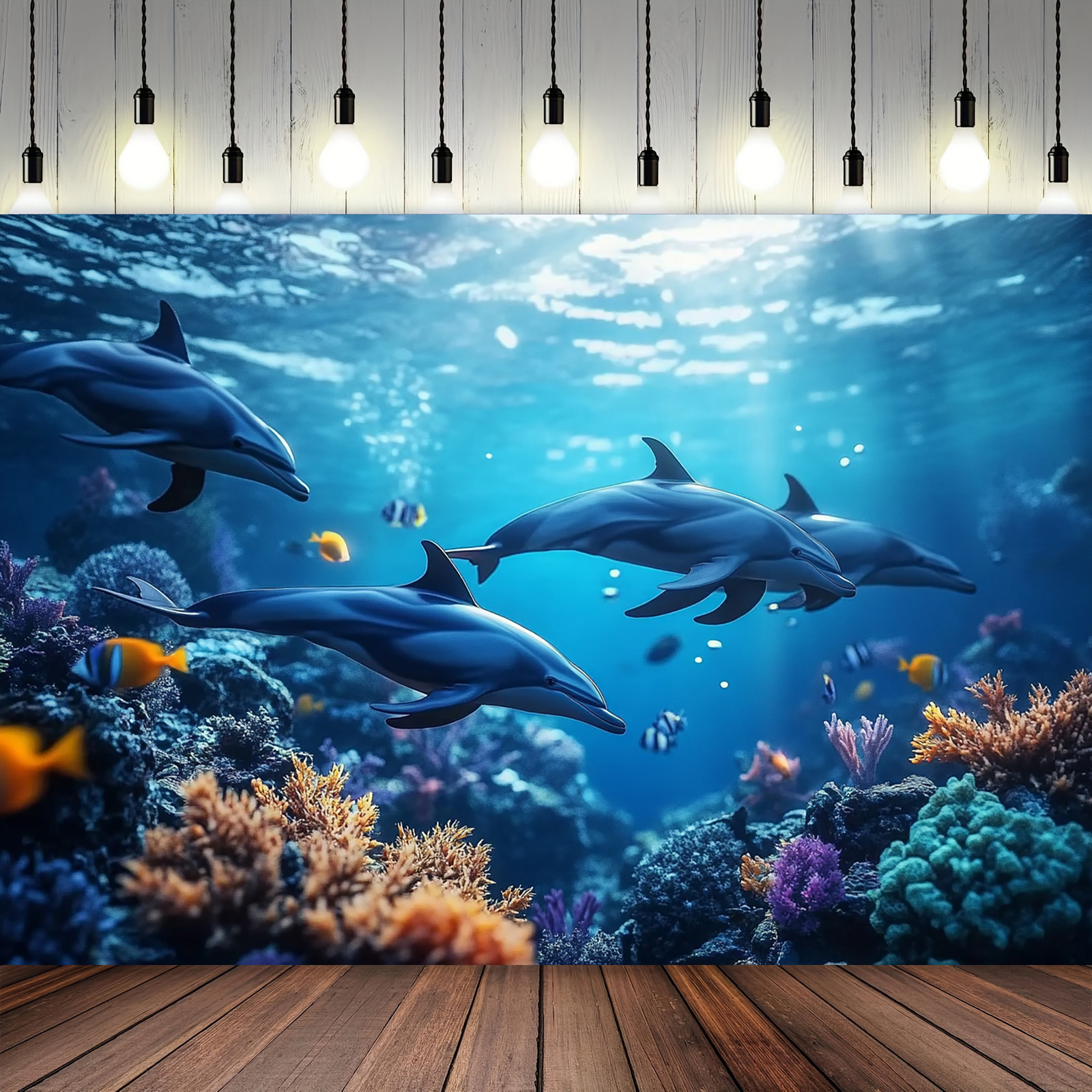 1pc vibrant dolphin   polyester banner underwater scene with   fish and  s   home decor parties   gardens and outdoor celebrations 39x59 51 18x59 70 8x90 5 inches dolphin deco