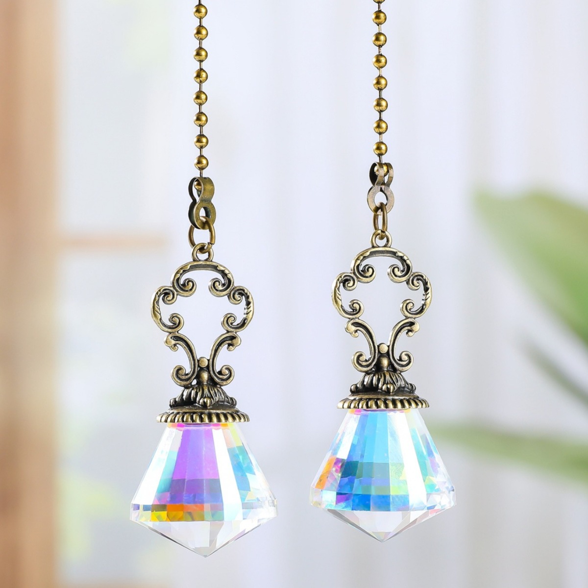 Crystal Prism Vintage Pendant Light Extender Chain With Pull Extension & Ornamental Prism - Suitable For Ceiling Fan, Desk Lamp, Bathroom Fixture, Upgrade For Decor Gifts (no Required)