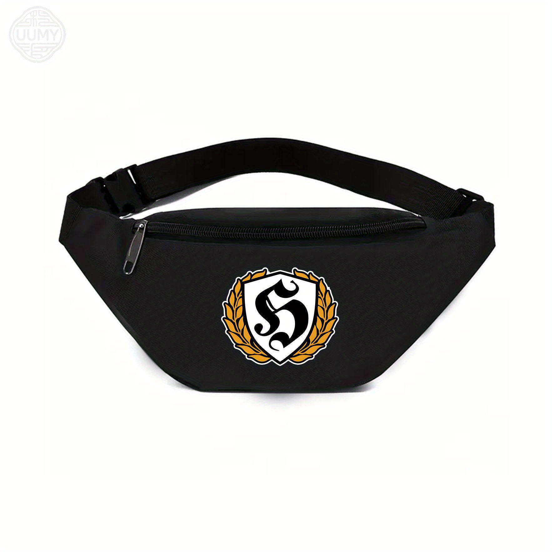 TEMU Riñonera - Resistente Bolso Bandolera de Tela Oxford con Correa Ajustable, Varios Bolsillos y Diseño Deportivo con Logo Negro/Naranja Adecuado