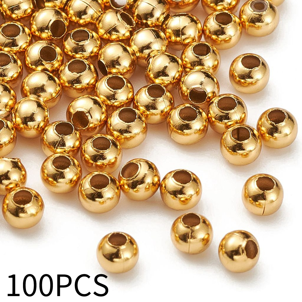 TEMU 100 pz Perline in Acciaio Inossidabile 304 Placcate Oro 24K, Tonde, Dorate, 4x3.5~4mm, Foro: 1.5mm