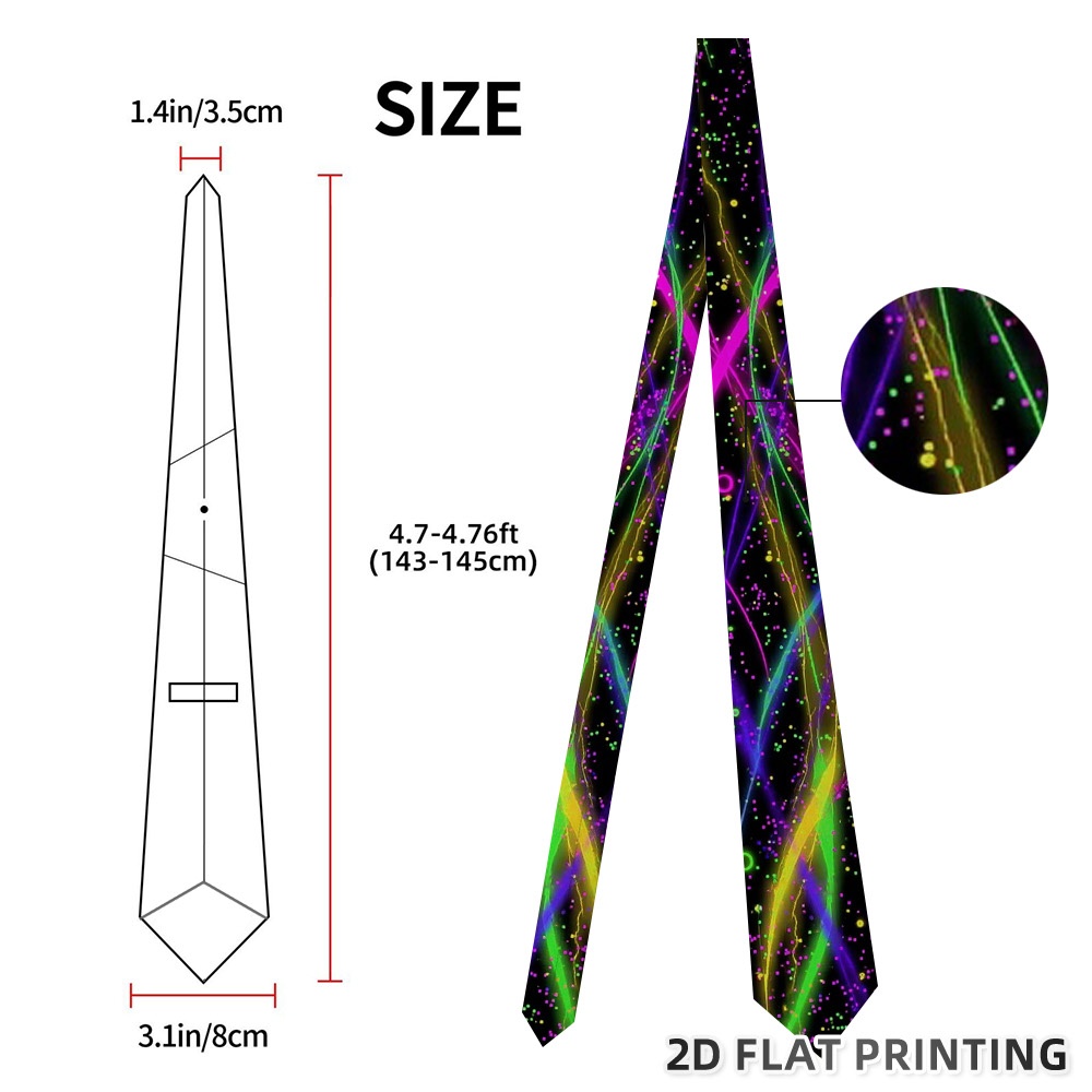 TEMU 1pc Colorful Neon Swirls Print Tie - Soft And Breathable, Vibrant Dapper Style, Holiday Events And Daily Wear