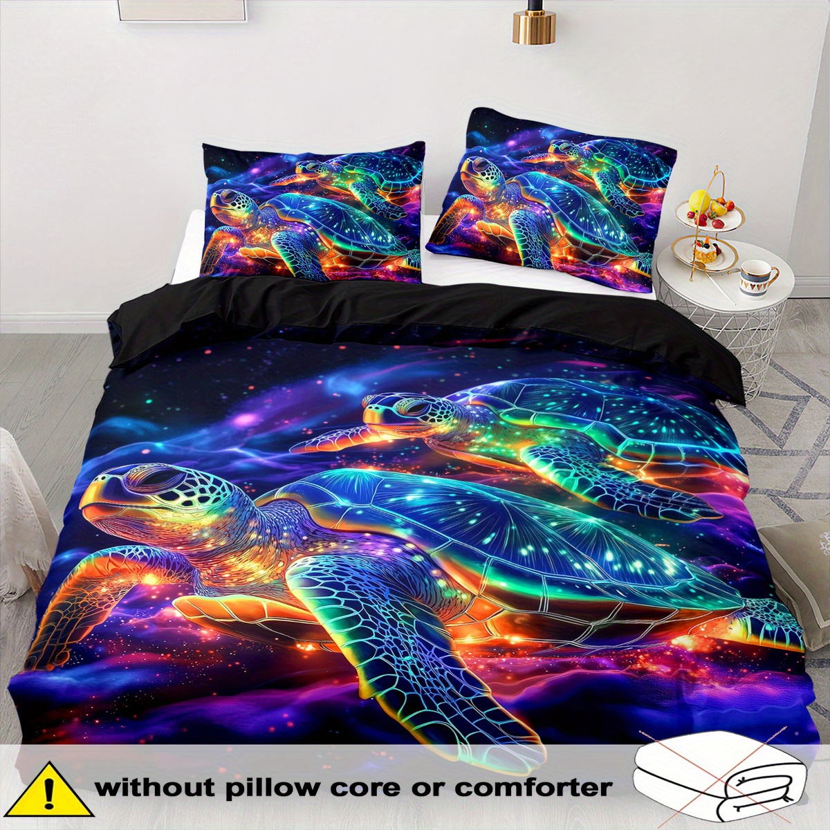 TEMU Turtle-themed Duvet Cover Set - 2/3pcs, Soft, Comfortable, And Breathable, Animal-themed Printed Bedding, Colorful Turtle Pattern Printed Duvet