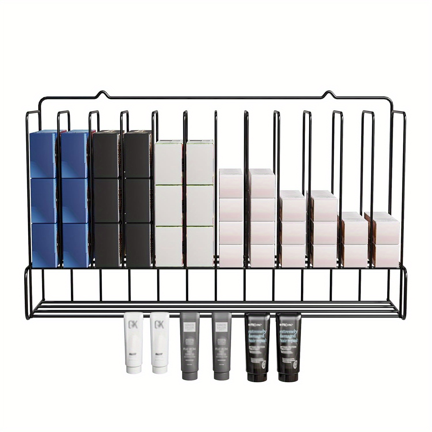 Professional Hair Color Organizer Rack, Metal Salon Hair Color Tube Storage Racks, Wall Mounted Hair Dye Tube Storage Rack For Salon Display , Black