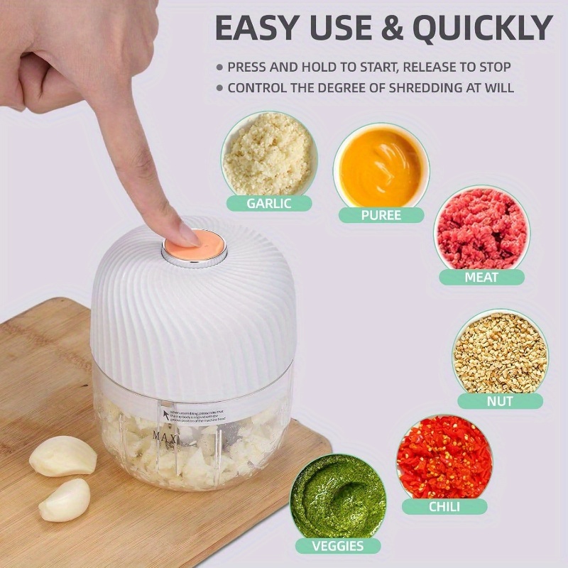 portable garlic and vegetable chopper, 8.45oz capacity for mashing garlic and chopping onions, a blender for   vegetables, and a wireless food processor suitable for ginger, chili, fruits, and meat., multi household mill for onion, steak, vegetable chopper, food chopper & onion Product details 1