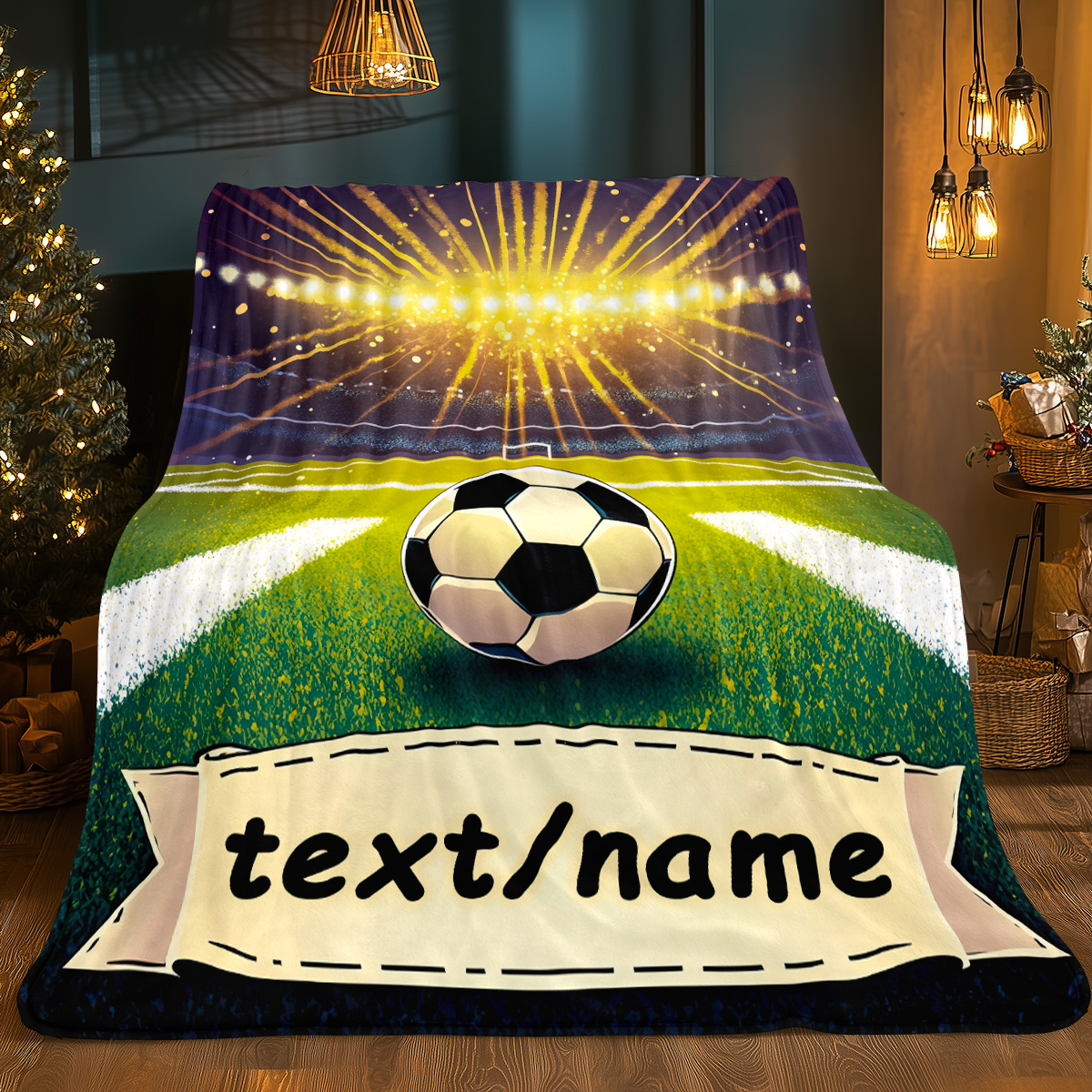 TEMU [] Personalized Soccer Blanket - Custom Name Flannel Throw For Sofa, Bed, Camping & Office - Soft, Lightweight & Warm With Vibrant Digital