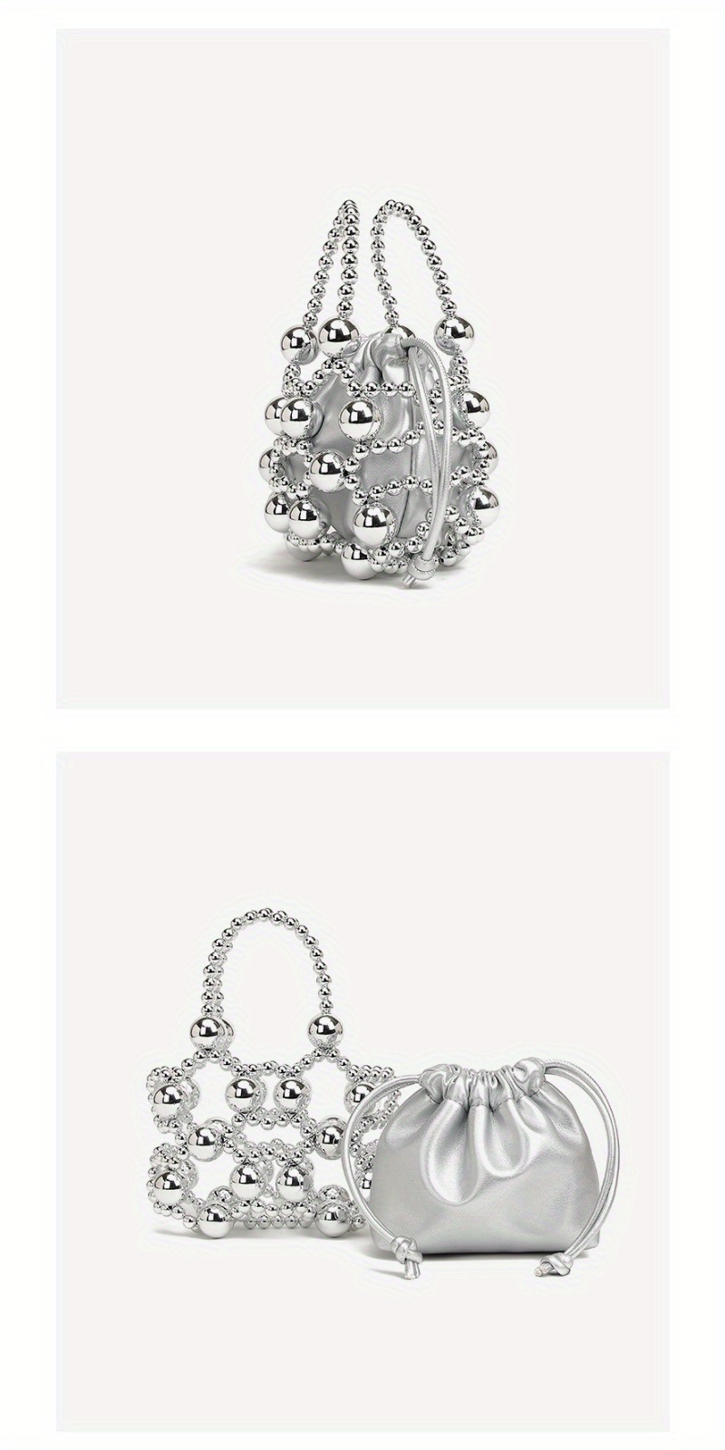 2025 New High-End Casual Chic Crossbody Bag with Adjustable Strap, Hollow Metal Beaded Woven Design & Bead Accents, 7.09x3.15x5.51inch, Golden-Tone Clasp Closure for Everyday Use