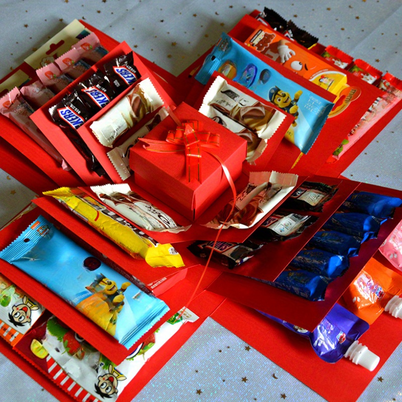 

rainbow-themed Diy Surprise Exploding Box - Boyfriend & Girlfriend's Birthday, Valentine's Day, Wedding - Includes Lid, Red/blue, Dragonfly Design (candy Not Included)