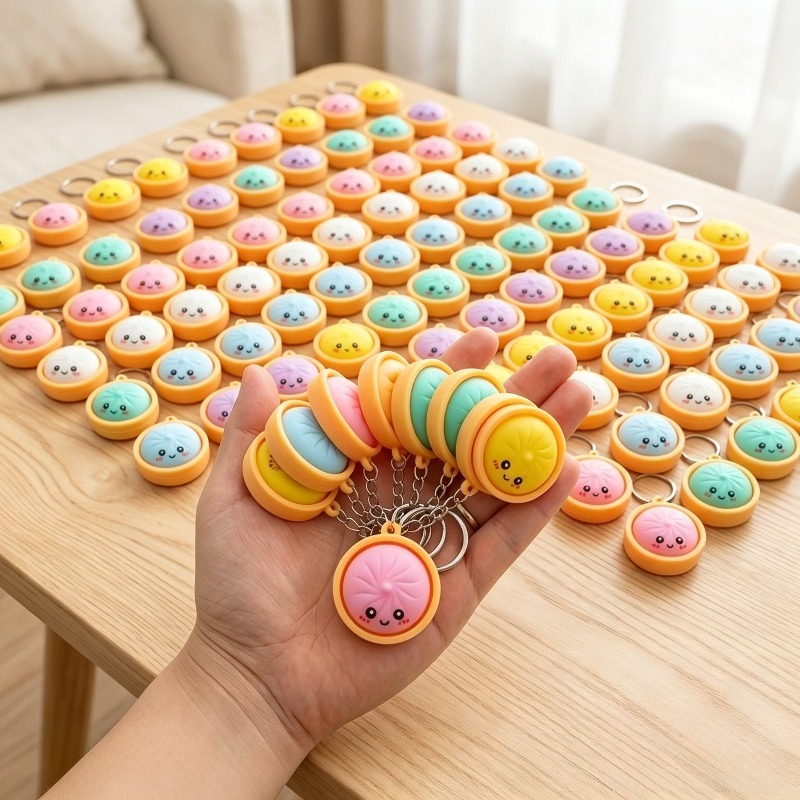 17pcs dumpling keychain set for her him cute bao bun key chain bulk for prizes gift bag stuffers steamer basket dim sum keyring birthday mothers day gift treasure box prizes random color