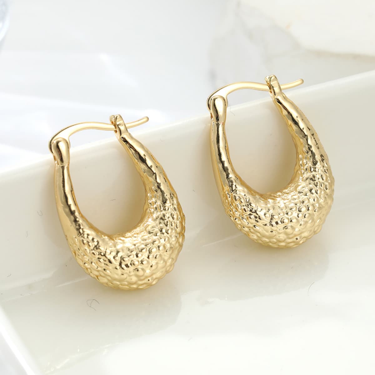 Women's Hammered Hoop Earrings with Matte Finish
