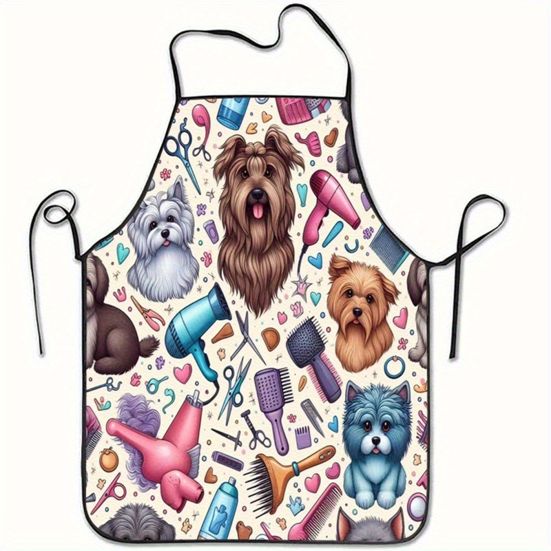 TEMU 1pc Dog Grooming Apron - Featuring A Design With A Hair Dryer, Scissors, And Comb - Made From Durable Polyester Suitable For Kitchen, Baking,