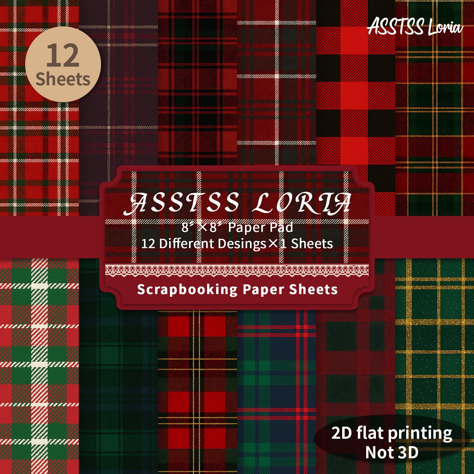 TEMU 12-sheet Asstss Loria Scrapbooking Paper Pad Suitable For Journaling, Heavyweight Cardstock With Christmas Red & , Multicolor Suitable For