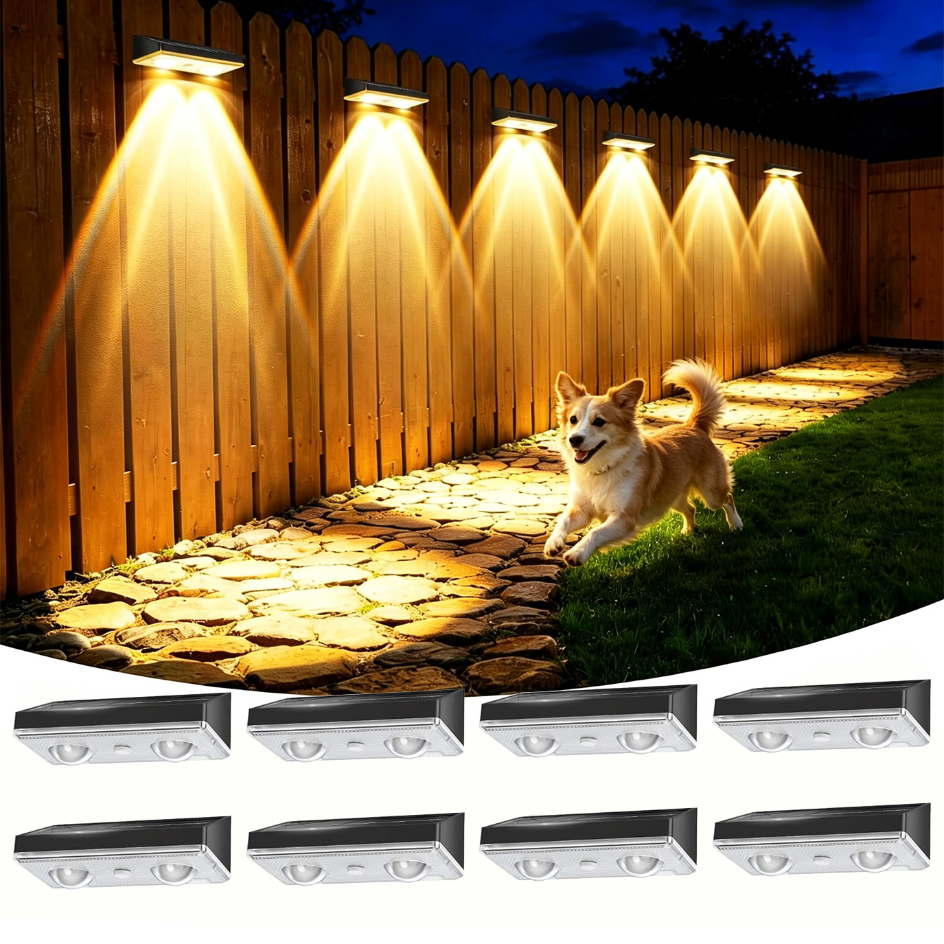 TEMU 2/4/6/8 Pack Rgb Solar Fence Lights Outdoor, Ip65 Waterproof Solar Powered Led Lights, 8-12h Lighting For Fence, Railing, Step, Patio, Wall,
