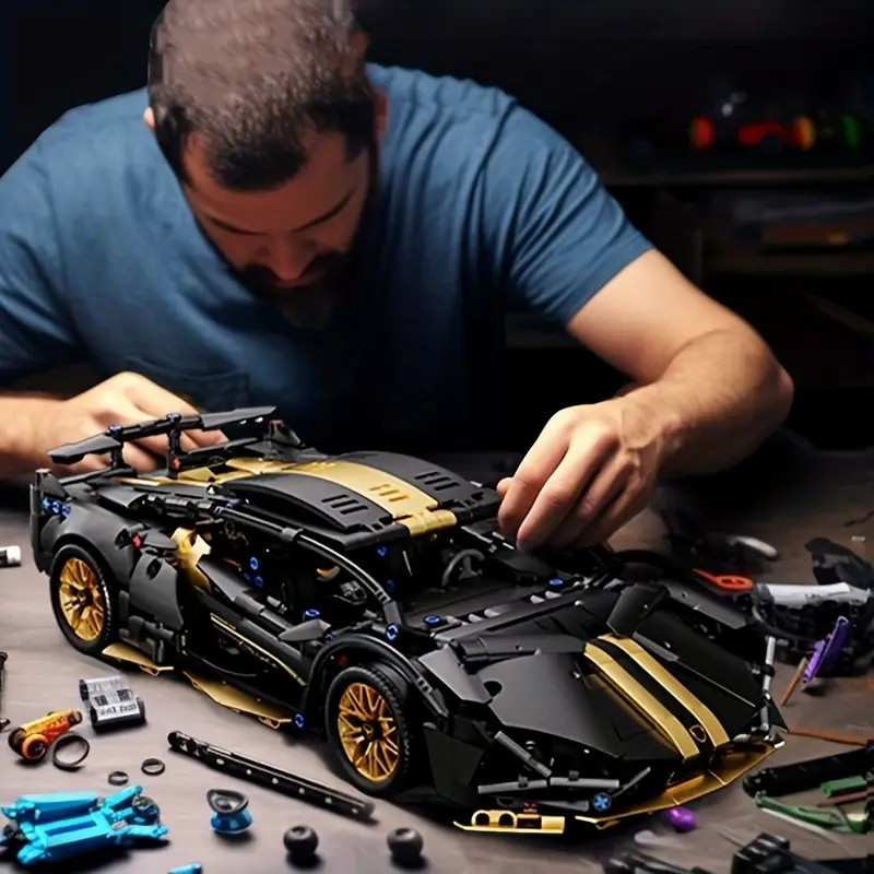 1300pcs gold plated bull technology   car building block     gift for a man who   of     car the   for easter gifts 0